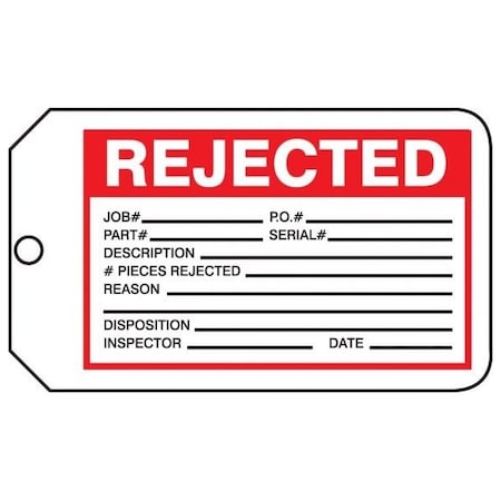 Accuform Safety Tags, REJECTED, 5.75in x 3.25in, RP-Plastic, 5PK MMT333PTM
